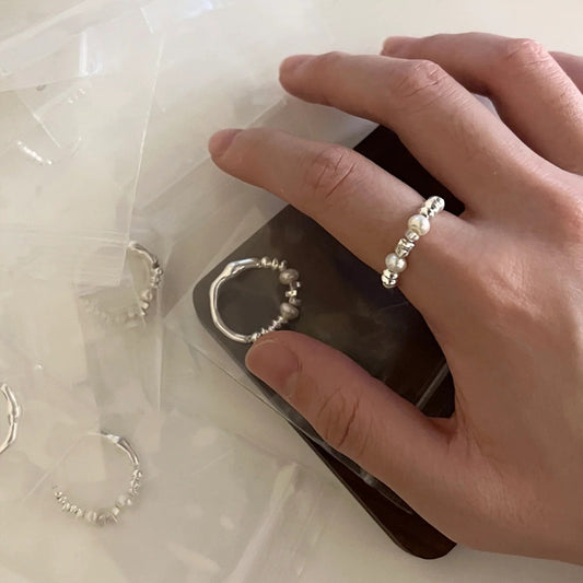 Irregular Metal Broken Silver Pearl Ring Female Niche Personality Simple Versatile Temperament Fashion Ring Ring