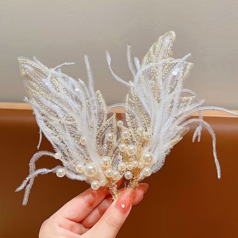 Girls Fairy Feather Hairpin Headgear Bridal Wedding Hair Accessories Daily Photography June 1 Performance Catwalk Accessories Hairpin