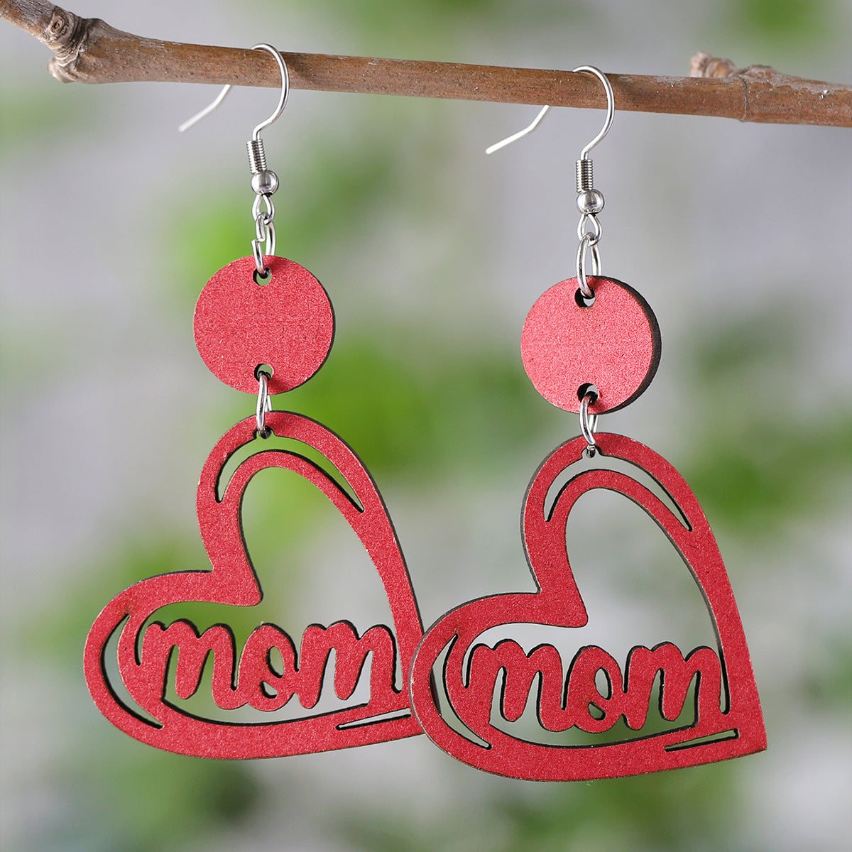 New Mother's Day MOM Flower Love Disc Splicing Pendant Earrings Wooden Double-sided Earrings Mother's Day Gift