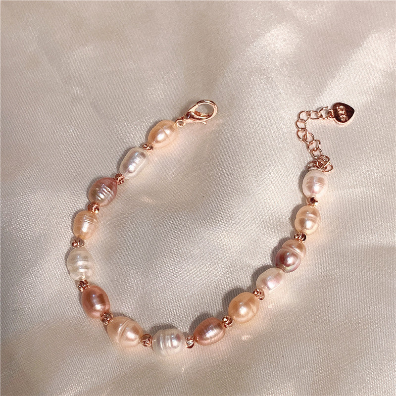 Baroque Natural Freshwater Pearl Bracelet Women, New Retro French Gentle Ins Style Niche Design Jewelry