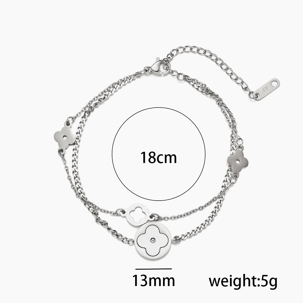 2025 New Titanium Steel Four-leaf Clover Bracelet Internet Celebrity Girlfriend White Fritillary Hollowed Out Hot Sale Factory Wholesale