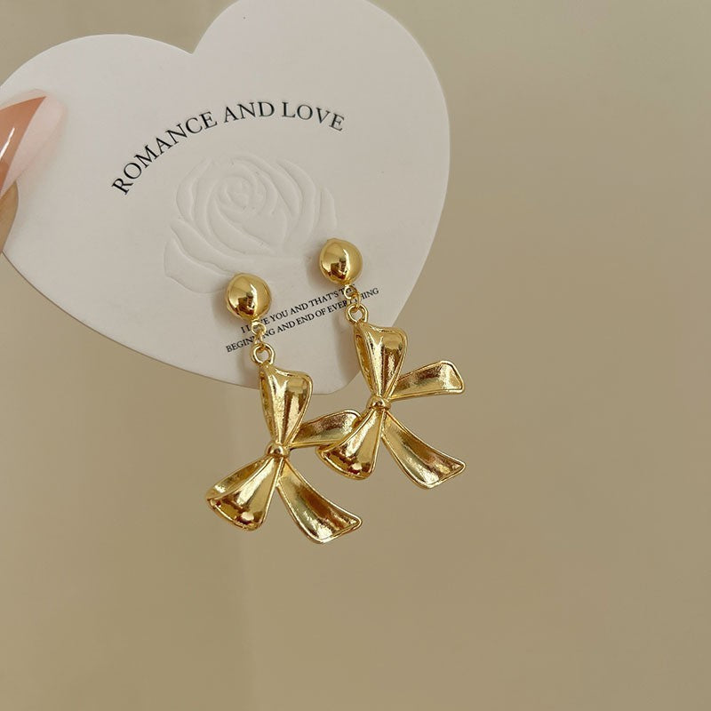 Retro Hong Kong Style Temperament Stud Earrings Female Explosion Internet Celebrity Niche High Sense Gold Earrings