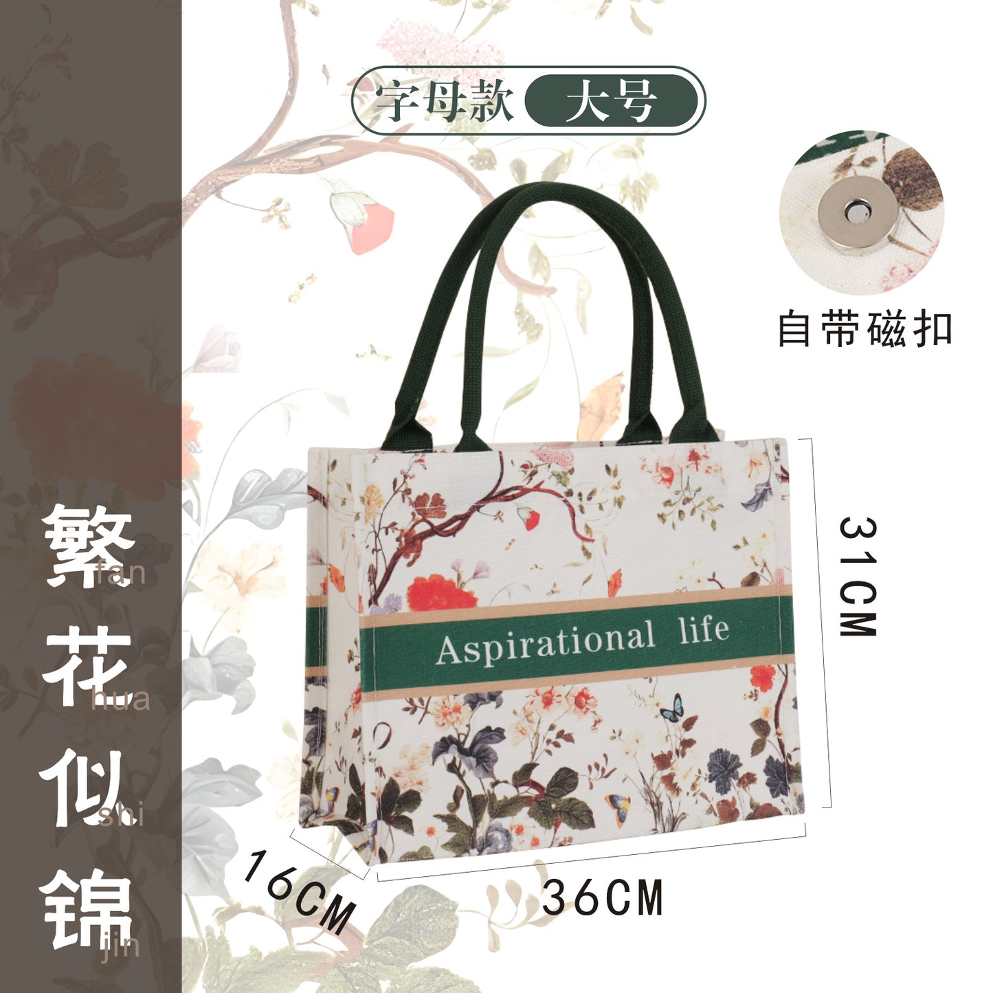 Blank Canvas Bag with Logo One Shoulder Portable Cotton Bag Student Shopping Hand-painted Zipper Canvas Bag Customization