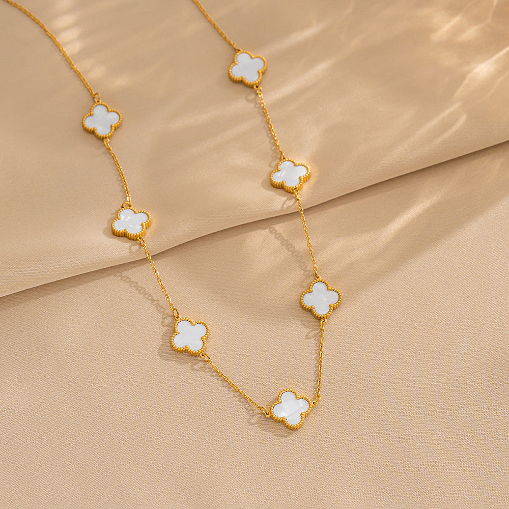 Titanium Steel Four-leaf Clover Five-flower Double-sided Fritillary Necklace 18K Real Gold Electroplating Non-fading Light Luxury High-sense Collarbone Chain