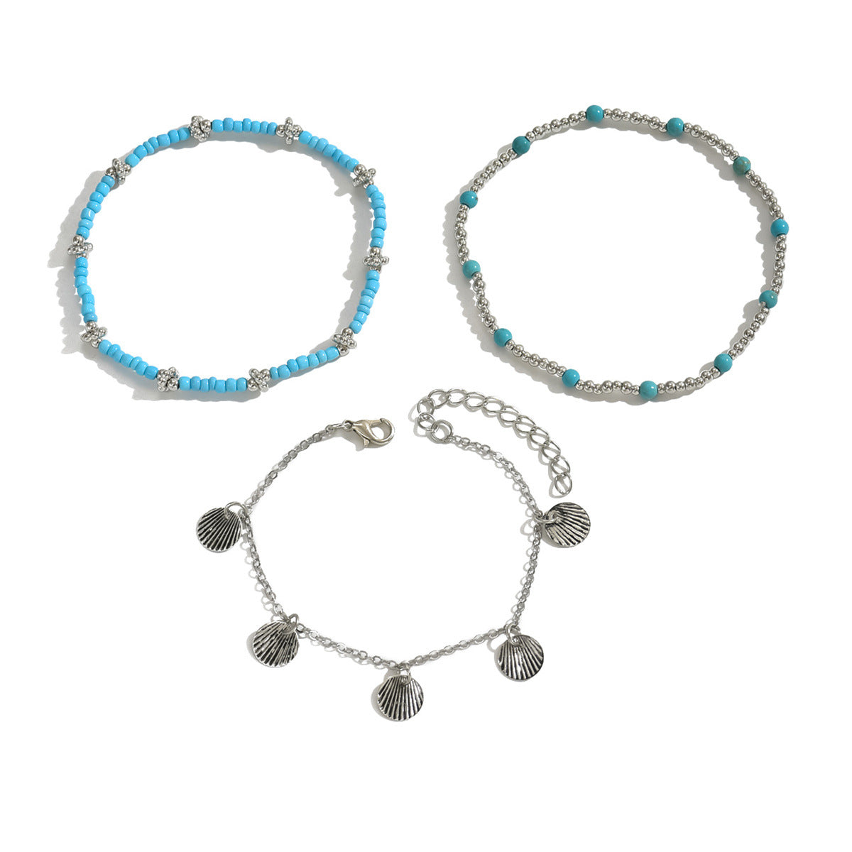 Hot-selling Jewelry Bohemian Alloy Shell Pendant Rice Bead Anklet Multi-layer Beach Foot Decoration Set