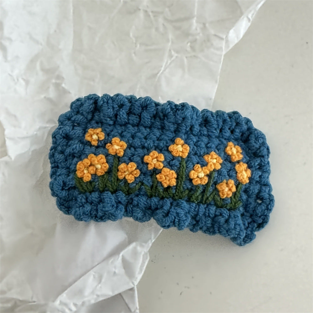 Crochet Handmade Wool Embroidery Fresh and Cute Sweet Colored Flower Hairpin Side Bangs BB Clip Hair Accessories