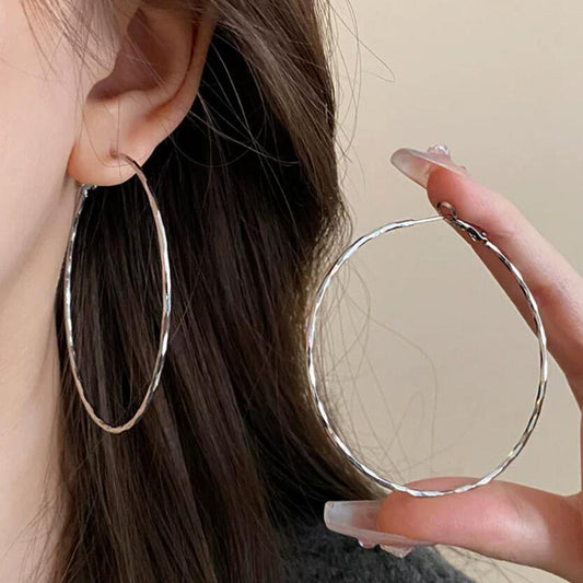 Large Circle Earrings 925 Plain Circle Personality Exaggerated Cold Wind Temperament Earrings Women