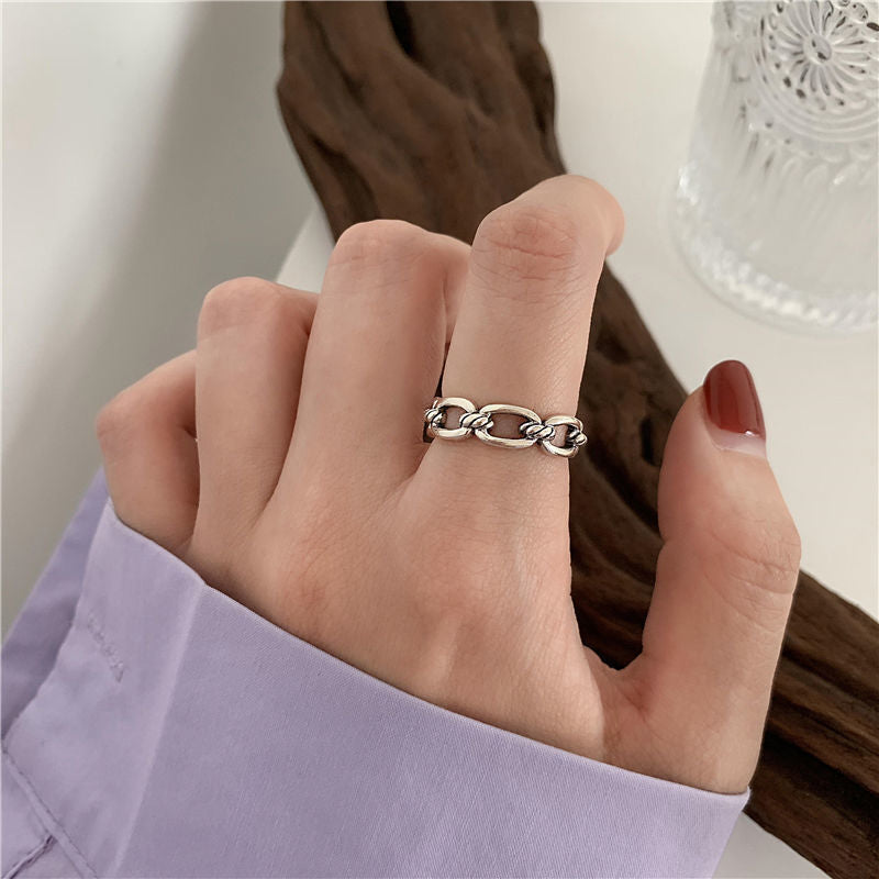 Heavy Industry Ring Female Ins Does Not Fade Fashion Personality Retro Cold Wind Niche Gemstone Open Index Finger Ring Tide
