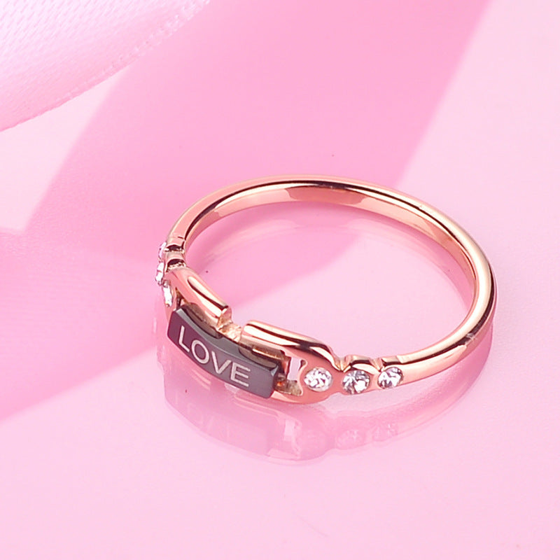 Love Black Shell Titanium Steel Ring Female Japanese and Korean Version Personalized Plated 18 Rose Gold Ring Does Not Fade Fashion Jewelry Wholesale