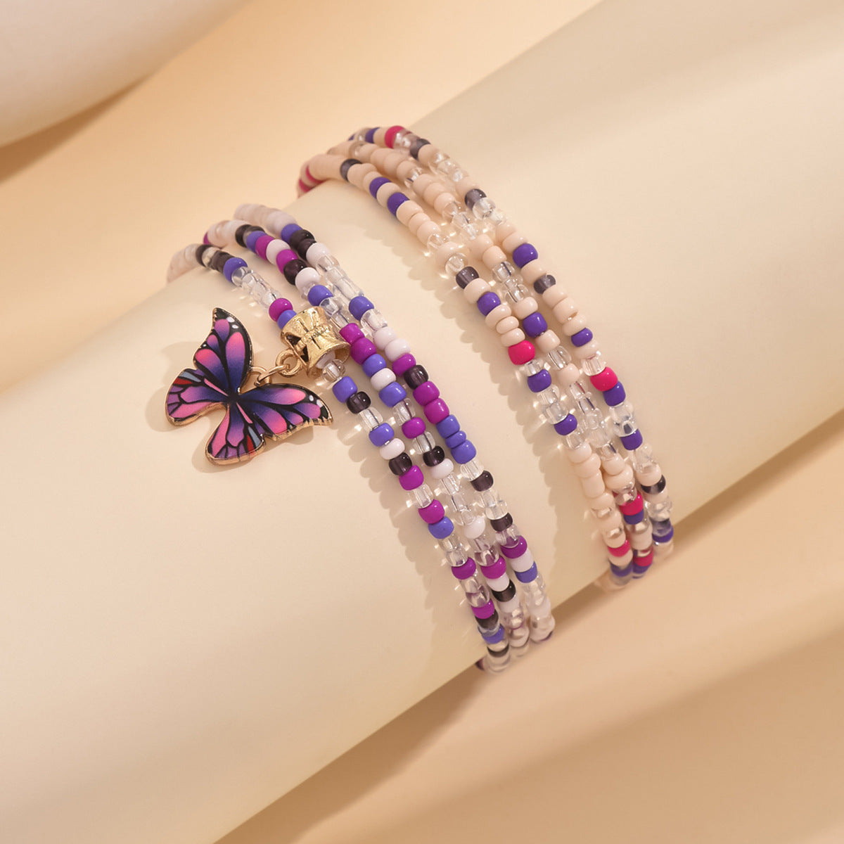 European and American Jewelry Summer Versatile Butterfly Rice Bead Anklet Creative Multi-purpose Beach Trend Foot Decoration Two-piece Set