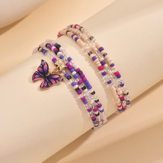 European and American Jewelry Summer Versatile Butterfly Rice Bead Anklet Creative Multi-purpose Beach Trend Foot Decoration Two-piece Set
