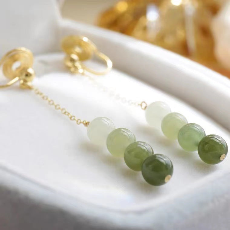 Retro New Chinese Hetian Earrings, Simple Niche Design Studs, New Unique Earrings No Ear Clips