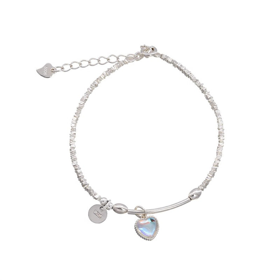 Korean Version of Color Moonstone Love Bracelet Women's S925 Sterling Silver Simple Temperament Niche Versatile High-end Jewelry Tide