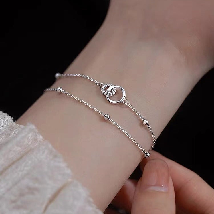 925 Silver Double-layer Mobius Ring Bracelet Women's Ins Full Diamond Fashion Versatile Interlocking Jewelry