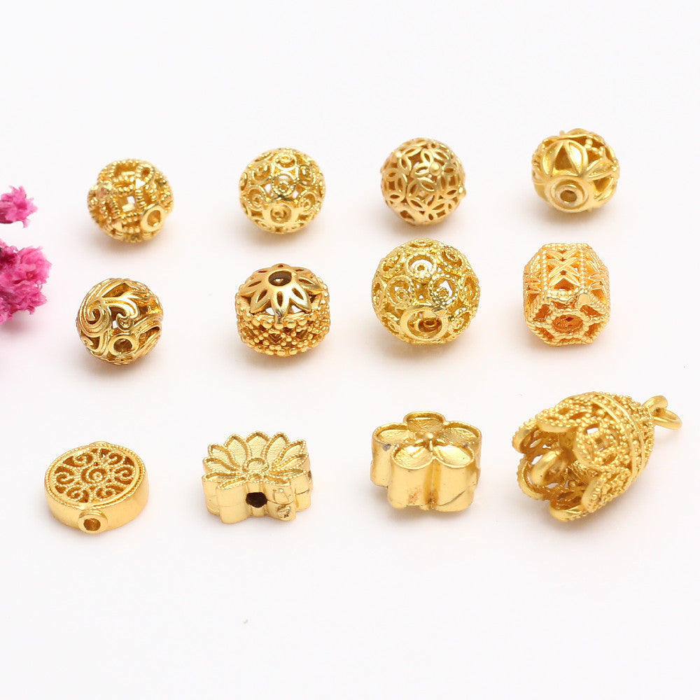 Ancient Gold Beads Loose Beads Sand Gold Transfer Beads DIY Bracelet Accessories Bracelet Beads, Hollow Accessories Beads