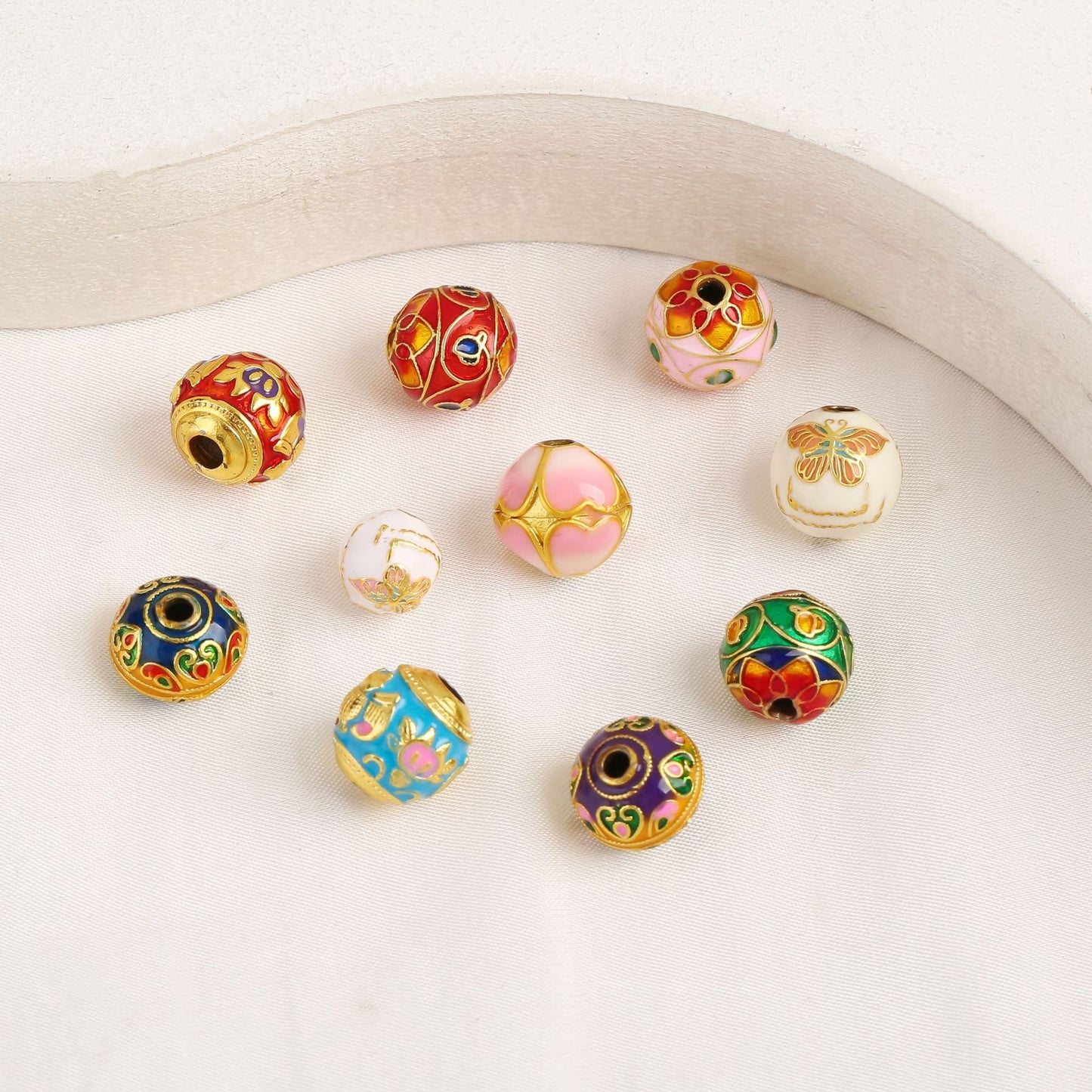 Ancient Gold Jingtai Blue Lotus Bead Partition Accessories, Enamel Color Hollow Round Bead Loose Bead Necklace Bracelet DIY Accessories