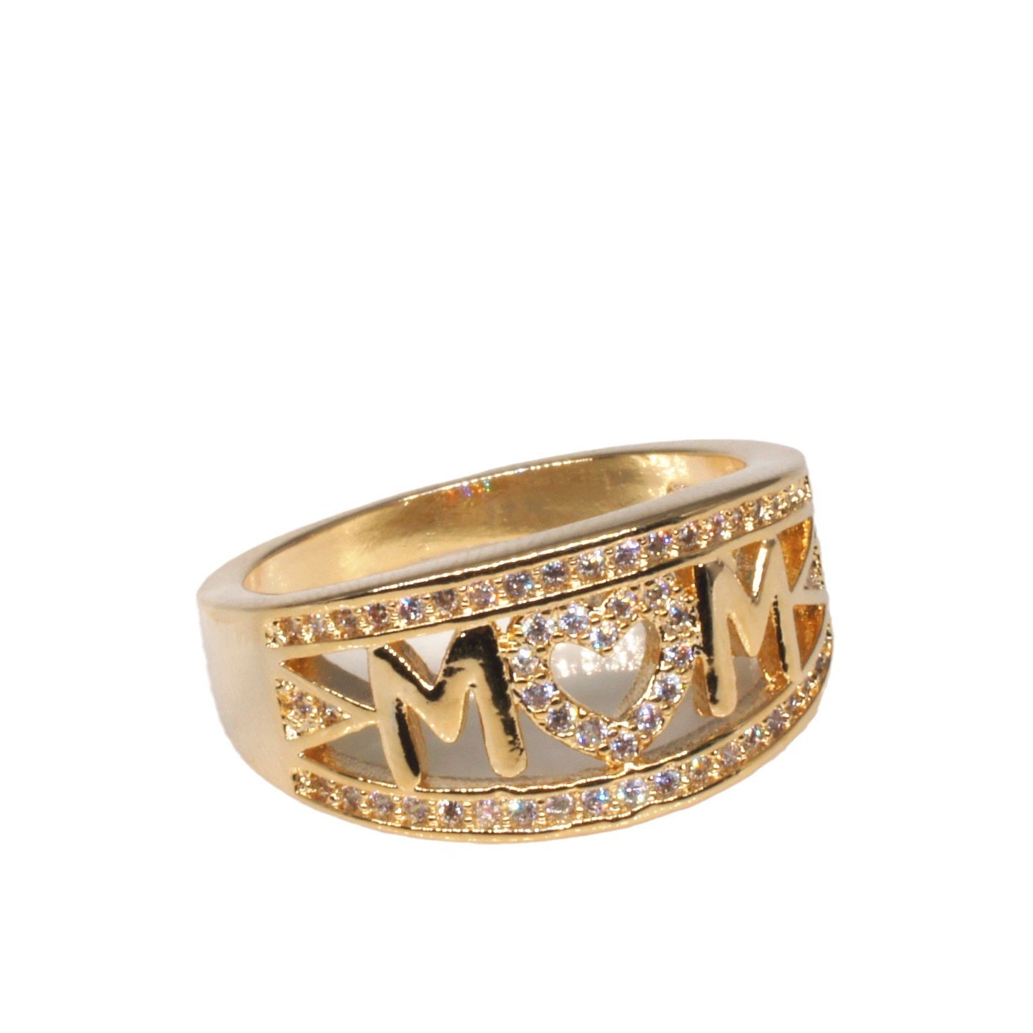 Hot Mother's Day Gifts in Europe and America MOM Mom Ring, 18k White Gold Plated Diamond Heart Ring, Women's Jewelry