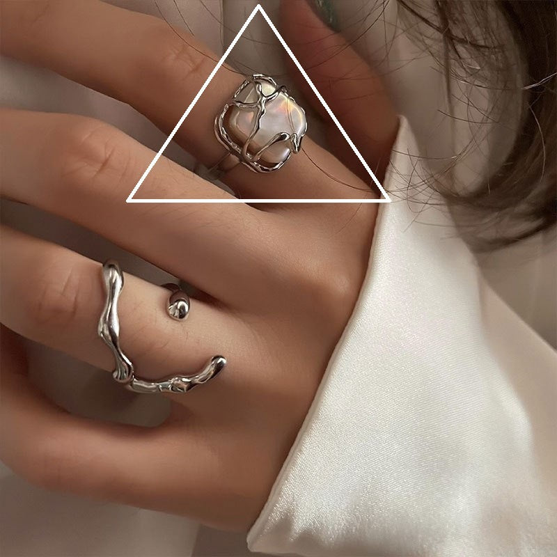 Korean Version of S925 Sterling Silver Niche Design Irregular Simple Plain Ring Female Stacking Wearing Hipster Ring Cold Wind