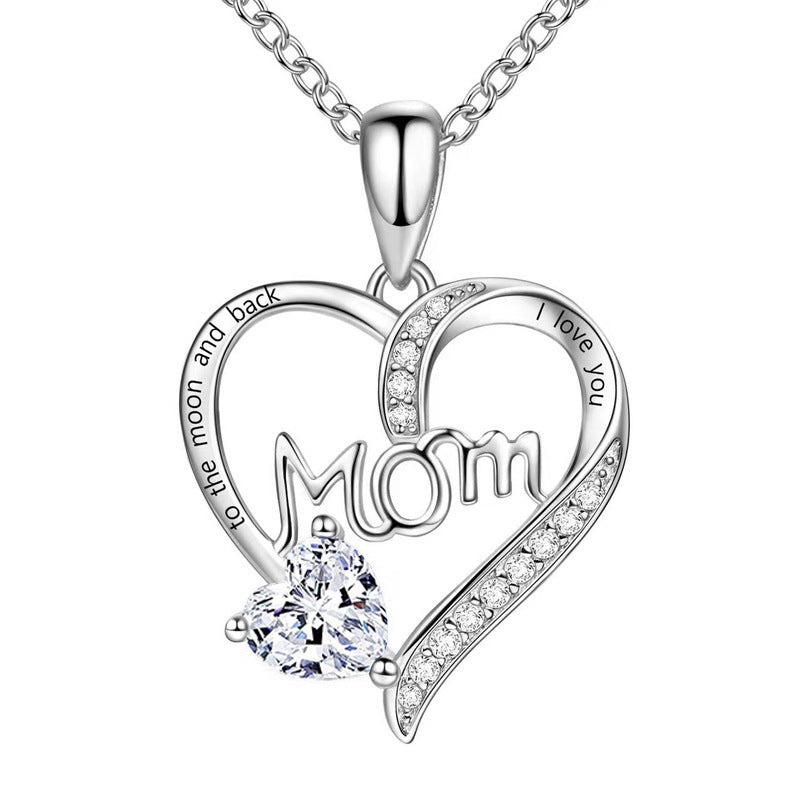 Cross-border New Mom Heart Lettering Diamond Necklace, Mother's Day Gift Necklace