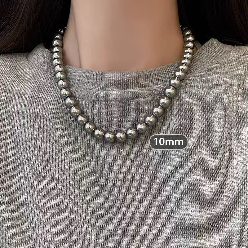 Aobai Magnetic Buckle Round Pearl Necklace Female Fashion Celebrity Neck Chain Temperament Design Advanced Sense Collarbone Chain
