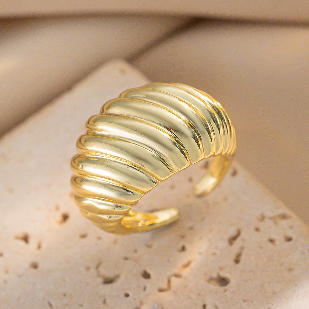 European and American Fashion Simple Copper Plated Real Gold Geometric Opening Ring Women's INS Metal Wind Niche High-end Ring