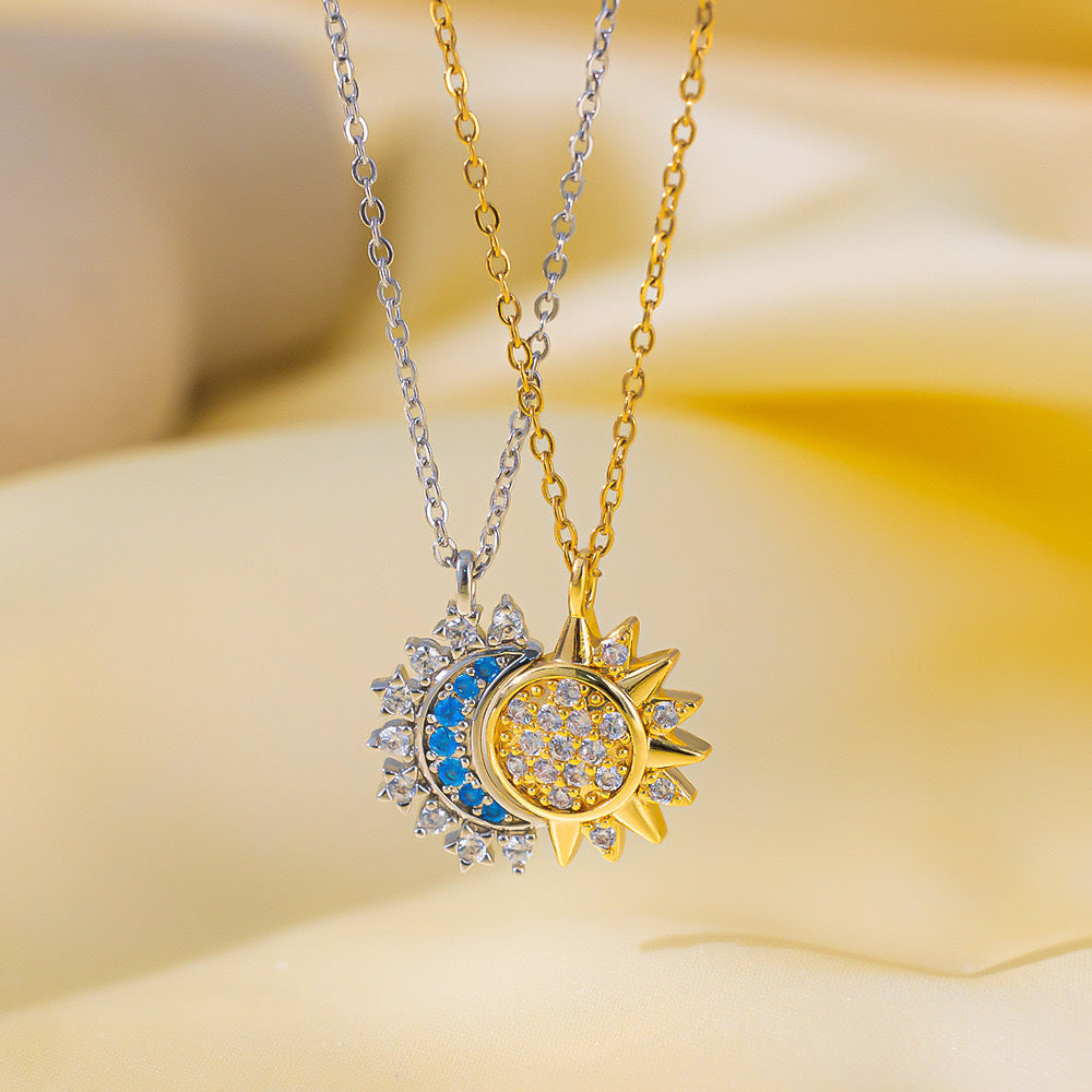 Sun and Moon Tonghui Open Ring Pendant Micro-inlaid Zircon Titanium Steel Necklace Bracelet Couple Ring