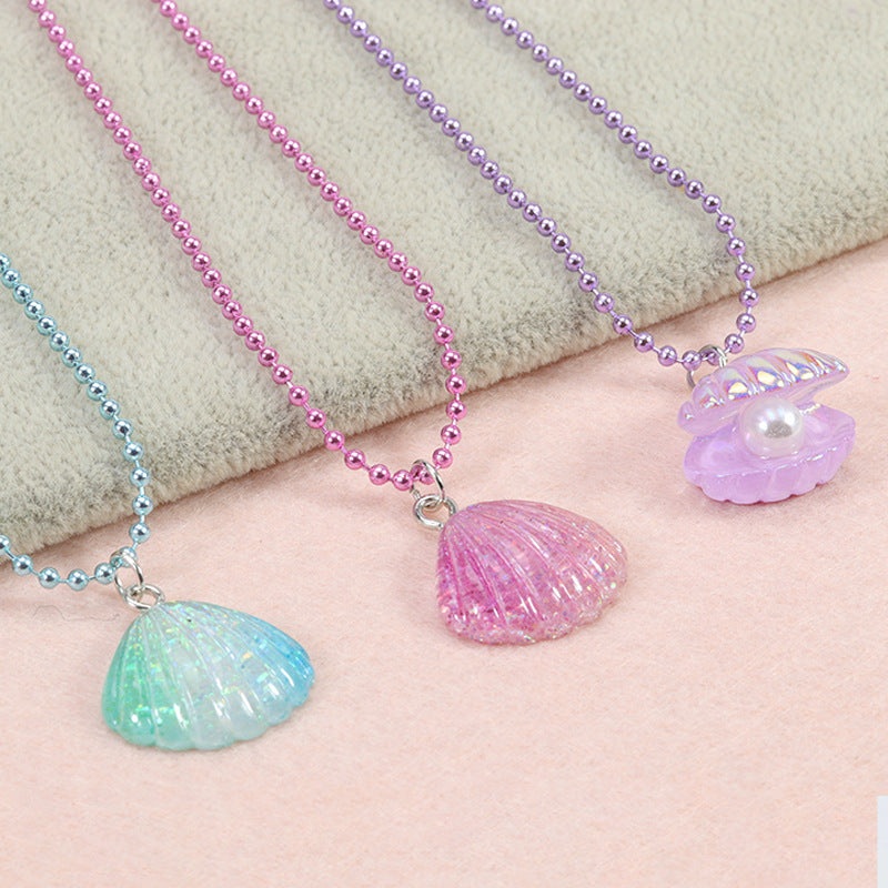 New Shell Necklace Ring Ocean Series Children's Pendant Girl Pink Ring Party Friendship Jewelry