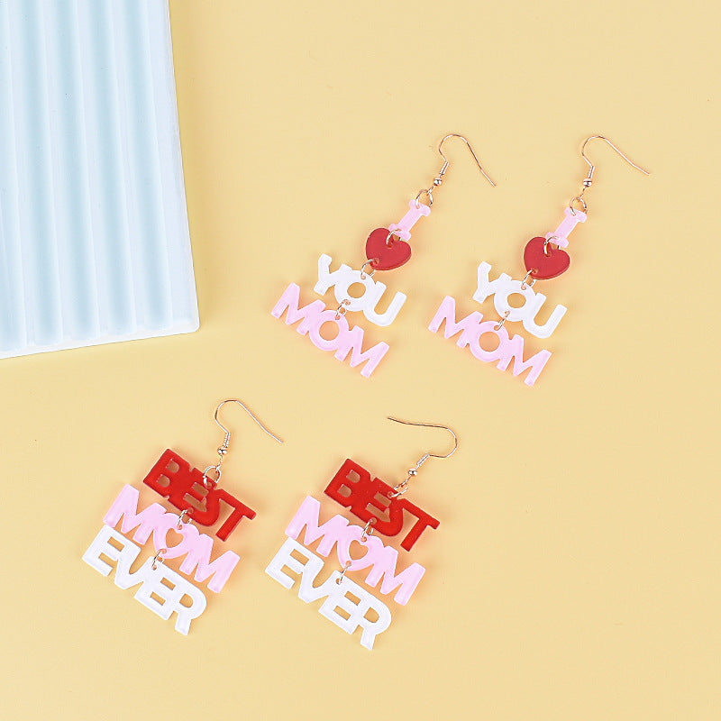 New Mother's Day Earrings Mom Pink Red Love Peach Heart Love Earrings Birthday Gift Party