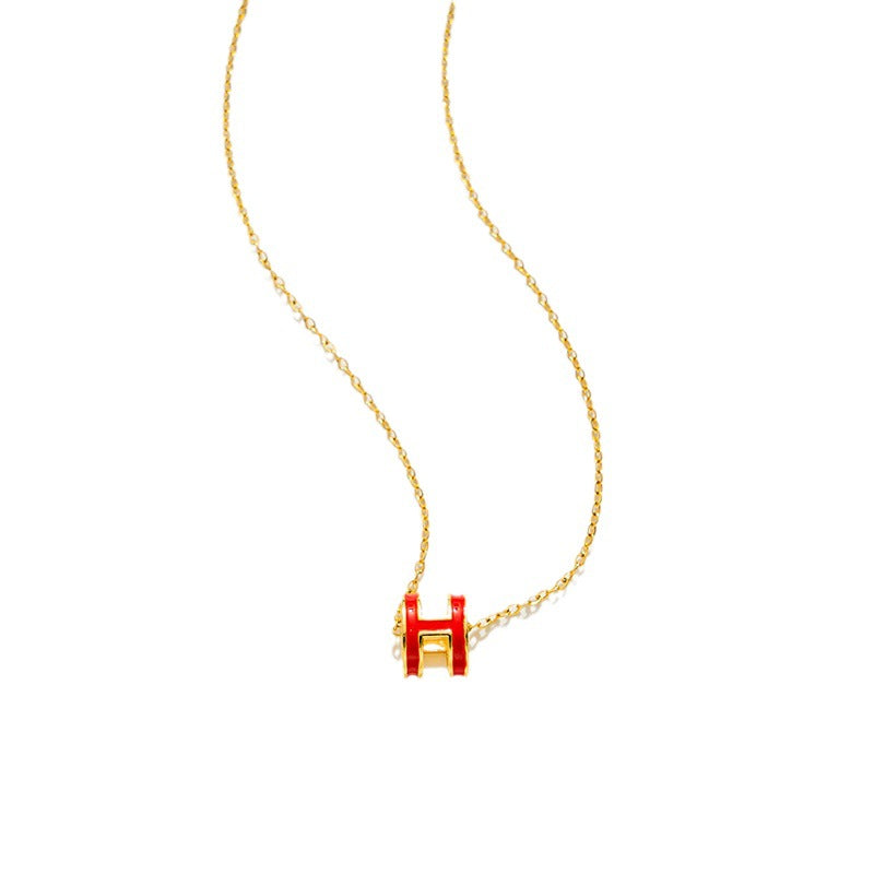 European and American Popular Jewelry Titanium Steel H Letter Necklace Women's New Internet Celebrity Fashion Versatile Collarbone Chain Wholesale