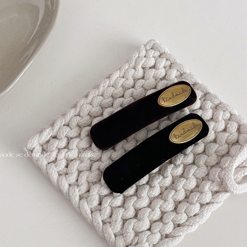 Vintage Gold Label, Black Velvet Hairpin, Women's High-end Bangs, Side Broken Hair BB Clip, Hairpin, Headgear, Women's Hair Accessories