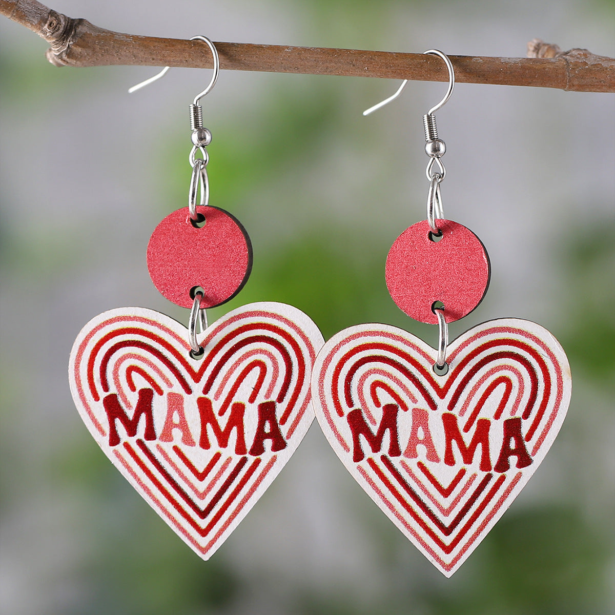 New Mother's Day MOM Flower Love Disc Splicing Pendant Earrings Wooden Double-sided Earrings Mother's Day Gift