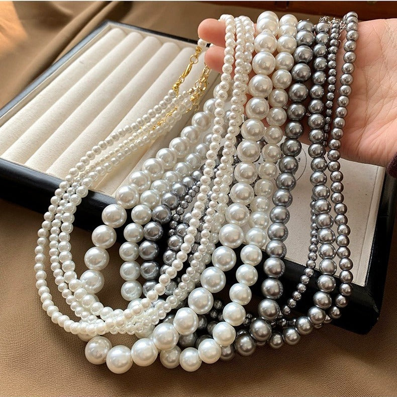 Aobai Magnetic Buckle Round Pearl Necklace Female Fashion Celebrity Neck Chain Temperament Design Advanced Sense Collarbone Chain