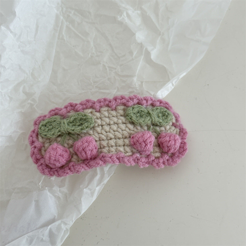 Crochet Handmade Wool Embroidery Fresh and Cute Sweet Colored Flower Hairpin Side Bangs BB Clip Hair Accessories