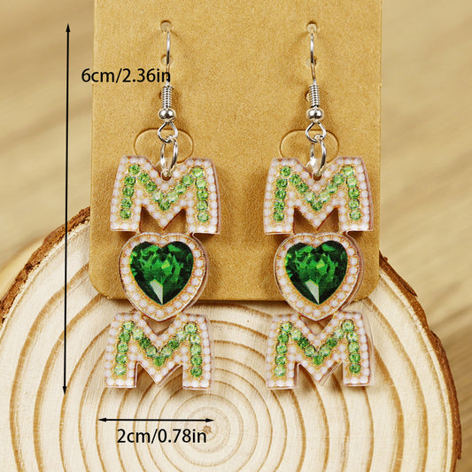 Mother's Day Letter Print MOM Heart-shaped Women's Acrylic Earrings, A Gift for Mom
