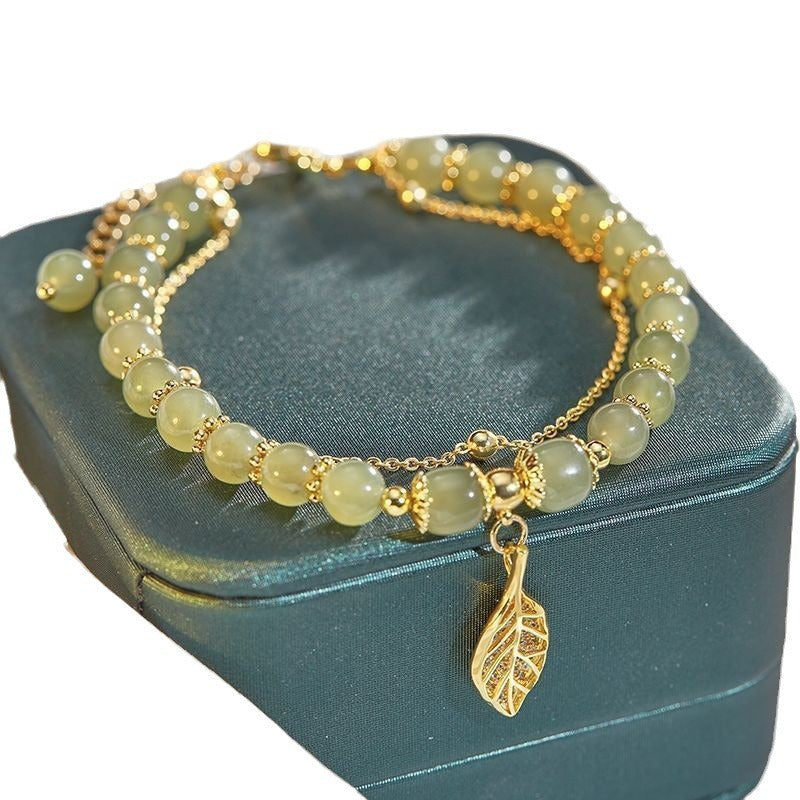 Golden Branch Jade Leaf Bracelet for Mom Birthday Gift Mother's Day Goddess Day Gift Niche Design Versatile Bracelet for Women