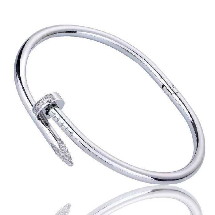 Titanium Steel Nail Bracelet Head and Tail Sticky Zircon 18K Gold Plated Bangles