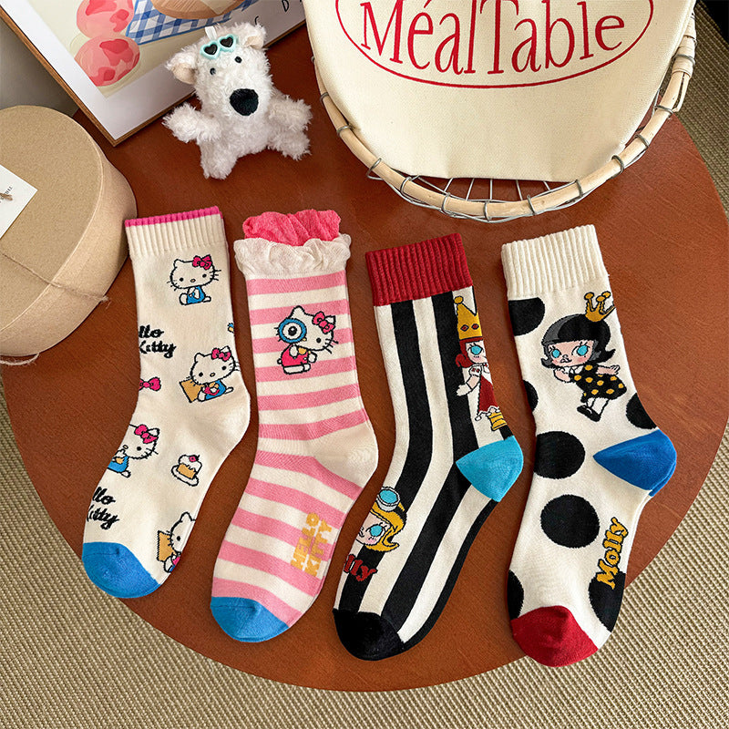 Cute Socks Women's Medium Tube Socks Cotton Socks Spring and Autumn Stockings Personality Ins Trendy Socks Internet Celebrity Design Sense Korean Stripes