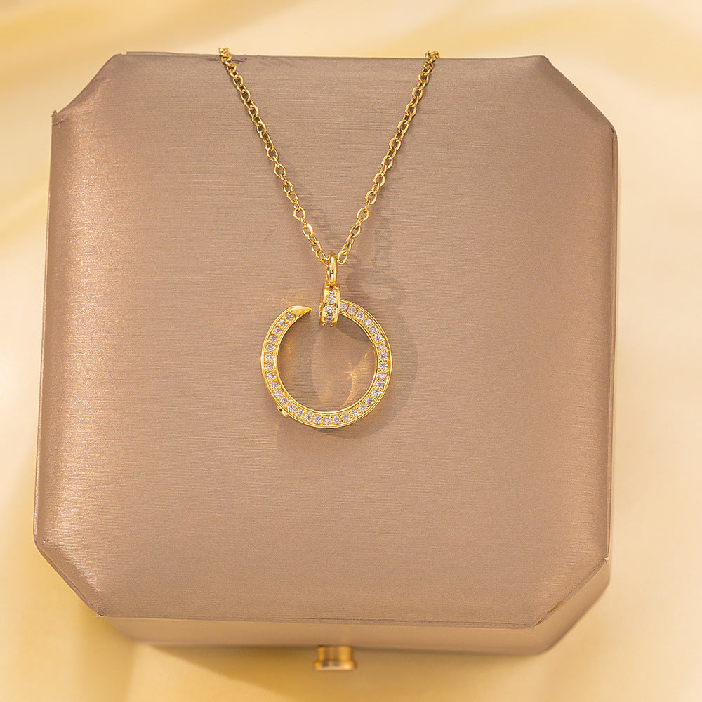 Copper Pendant Titanium Steel Necklace for Women Slightly Inlaid Zircon Pendant Girl Necklace