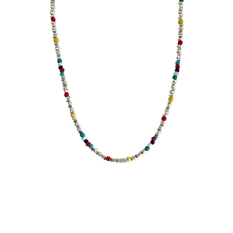 Color Stacked Beaded Broken Silver Necklace Dopamine Wear Neck Chain Light Luxury Niche Design Clavicle Chain