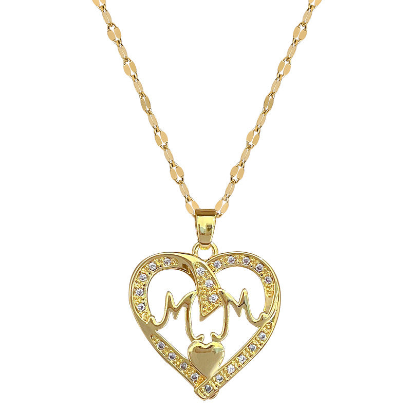 Titanium Steel Micro-inlaid MOM Streamer Love Necklace Men's and Women's Jewelry Fashion Personality Internet Celebrity Europe and The United States