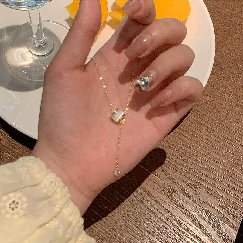 925 Silver Luck Pearl Necklace Female Butterfly Cold Light Luxury Flash Diamond Ins Wind Niche Collarbone Chain