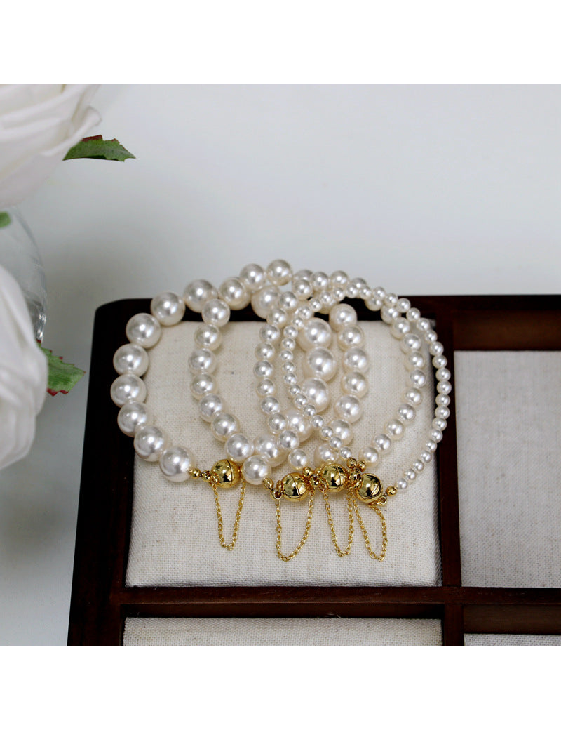 Temperament Fashion French Ball Magnet Buckle Necklace Bracelet Glass Pearl Bracelet