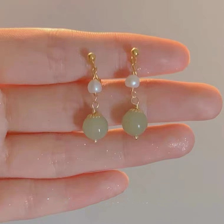 Retro New Chinese Hetian Earrings, Simple Niche Design Studs, New Unique Earrings No Ear Clips