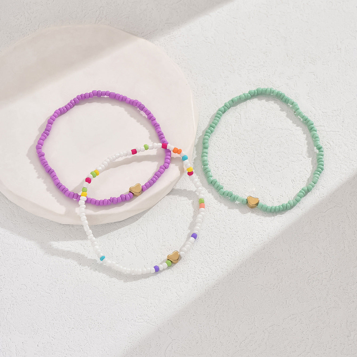 European and American Jewelry Summer Small Love Rice Bead Anklet Simple Creative Bracelet Multi-purpose Beach Trend Three-piece Set