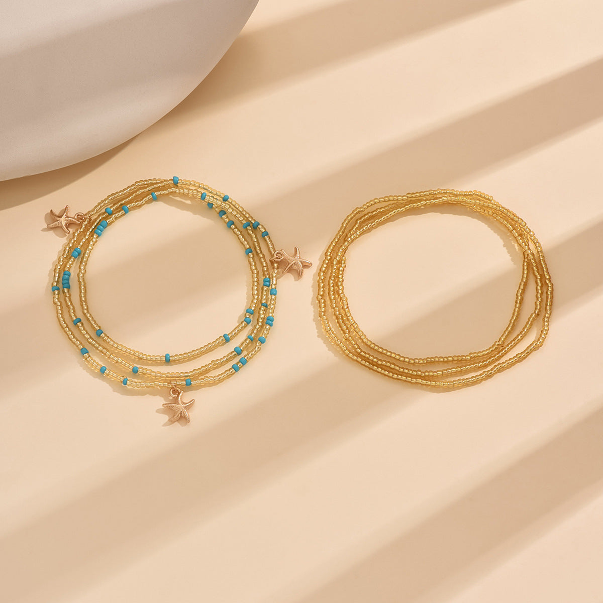 European and American Jewelry Summer Versatile Starfish Rice Bead Anklet Creative Bracelet Multi-purpose Beach Trend Two-piece Set