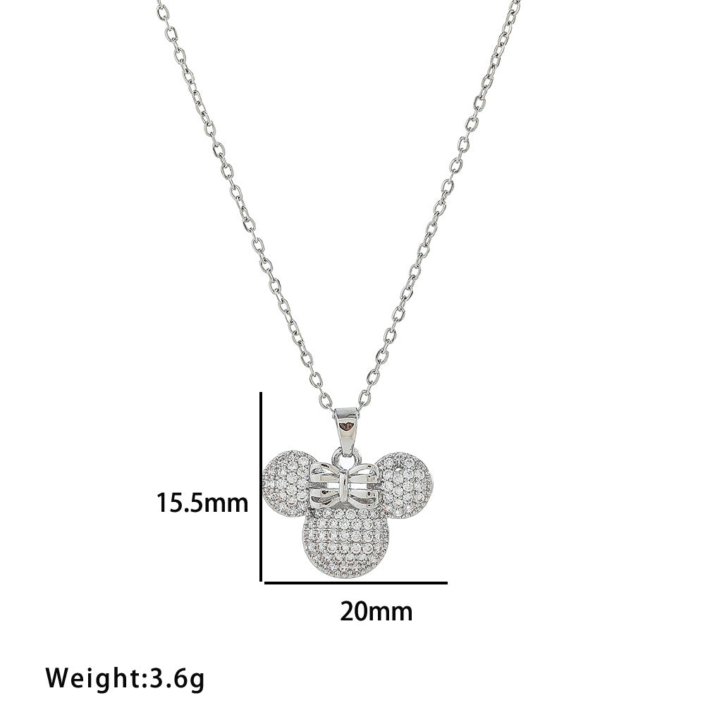 Full Diamond Mickey Three-piece Necklace Female Tide Simple Personality Temperament Internet Celebrity Exquisite Collarbone Chain Pendant for Girlfriends