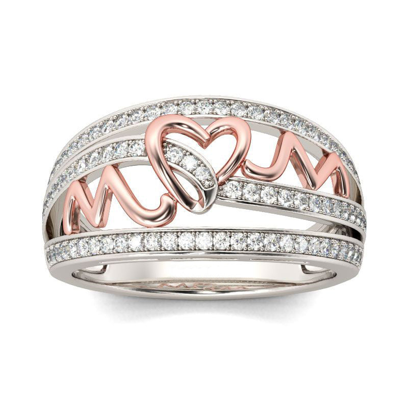 LOVE MOM Diamond Ring Simple Fashion Rose Gold Letter Ring Mother's Day Gift