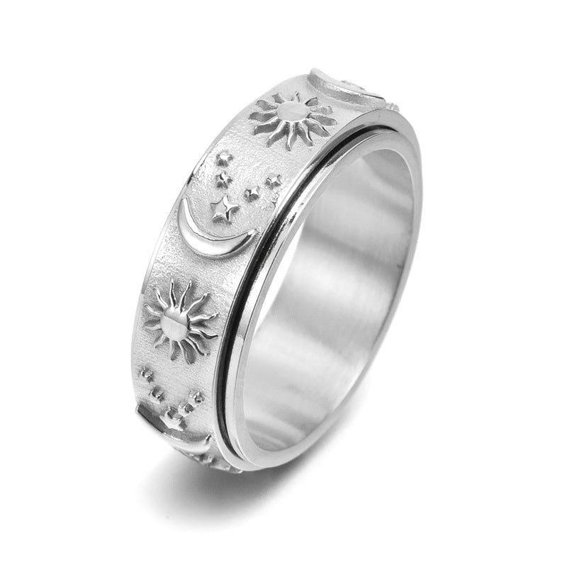 Titanium Steel Casting Rotating Stars Moon Sun Ring Ins Wind Men's Domineering Jewelry