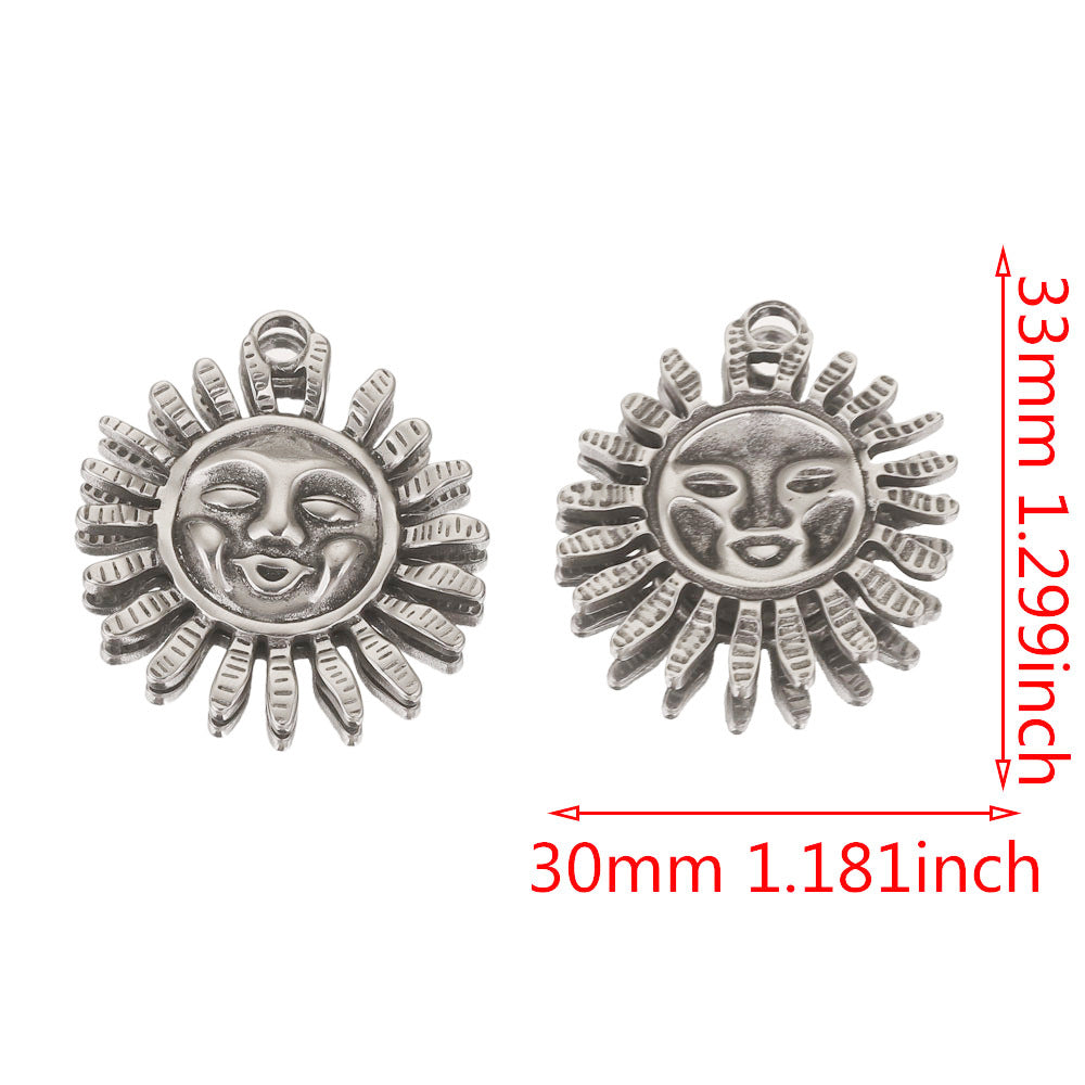 Vintage European and American Stainless Steel Smiley Face Sun and Moon Pendant, Titanium Steel DIY Pendant Necklace Handmade Accessories