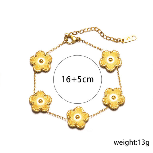 Simple Temperament Five-leaf Flower Jewelry Set, Four-leaf Clover Laser, Titanium Steel Plum Blossom Fashion Versatile Internet Celebrity Tide Jewelry